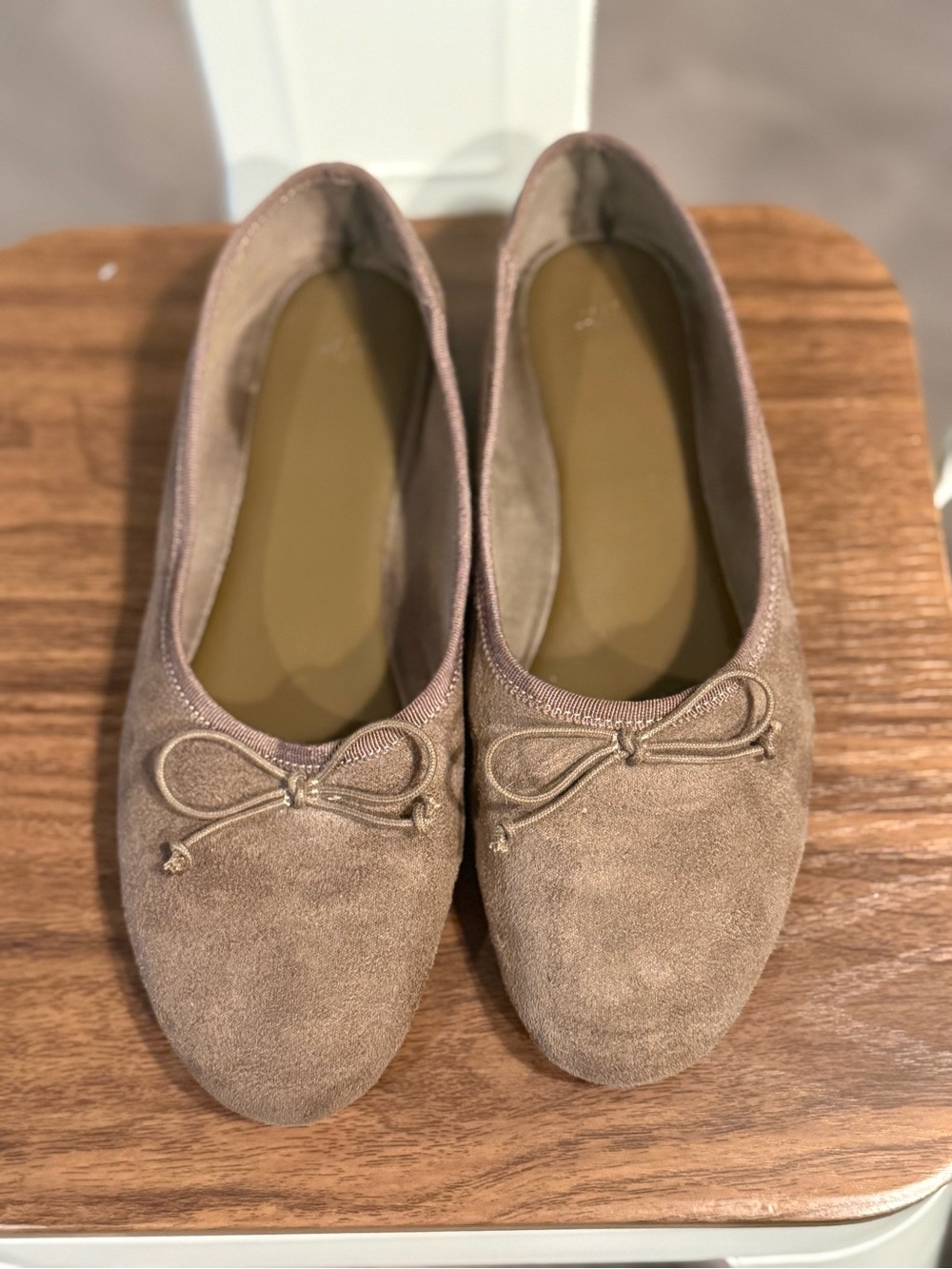H&M Taupe Suede Ballet Flats with Bow Trim